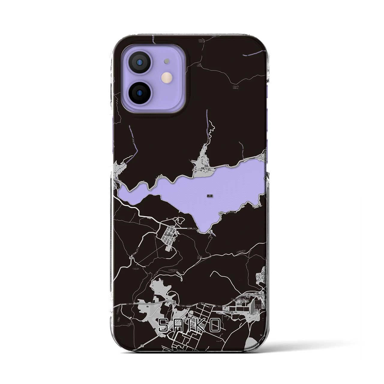 【西湖】地図柄iPhoneケース（クリアタイプ・モノトーン）iPhone 12 / 12 Pro 用