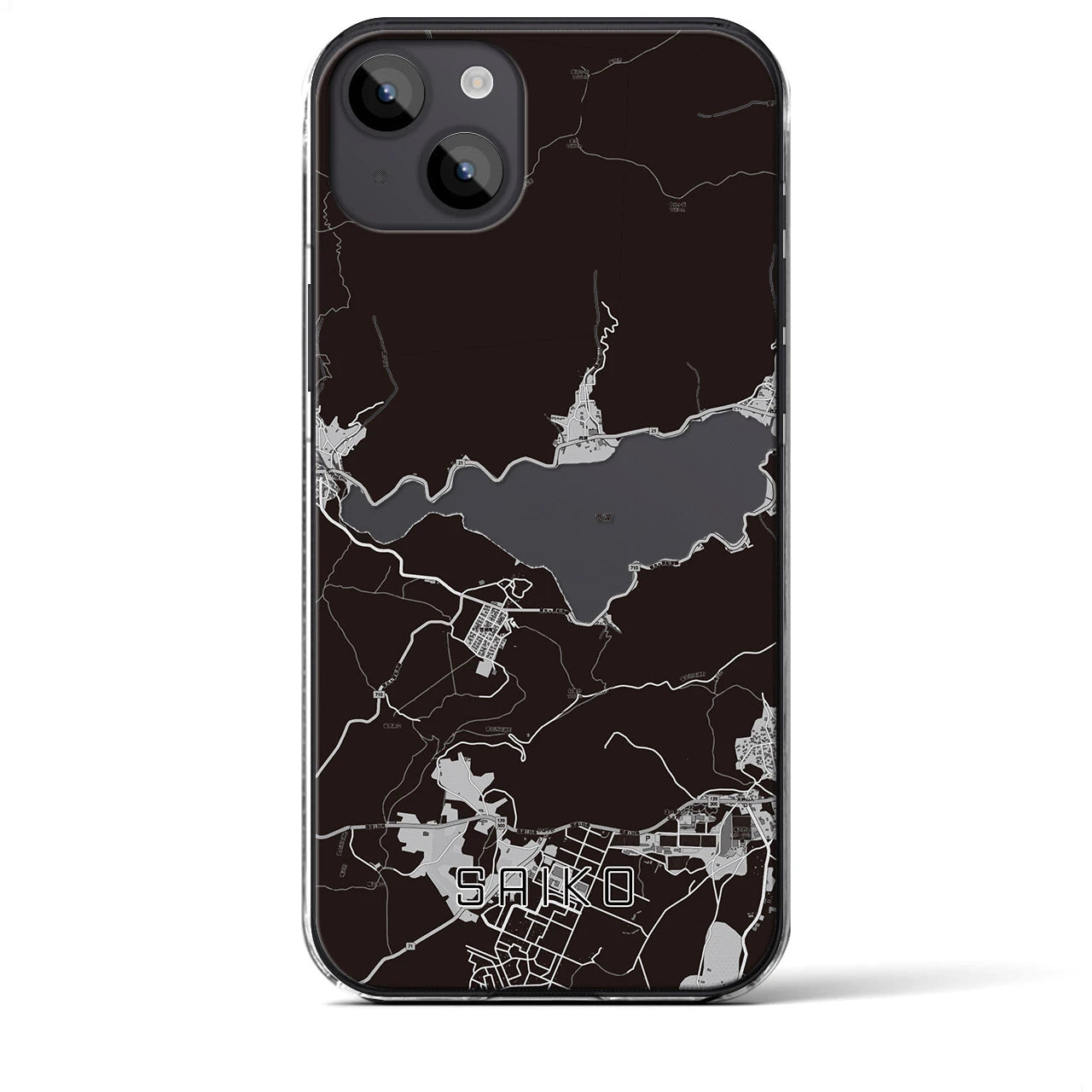 【西湖】地図柄iPhoneケース（クリアタイプ・モノトーン）iPhone 14 Plus 用