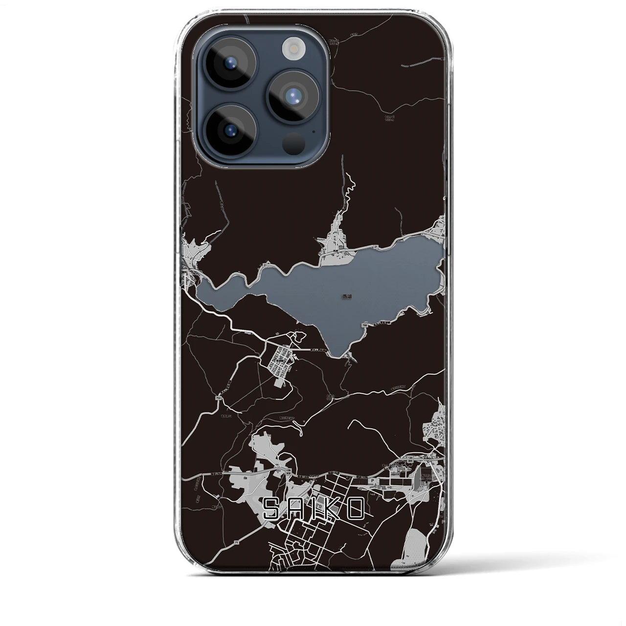 【西湖】地図柄iPhoneケース（クリアタイプ・モノトーン）iPhone 15 Pro Max 用