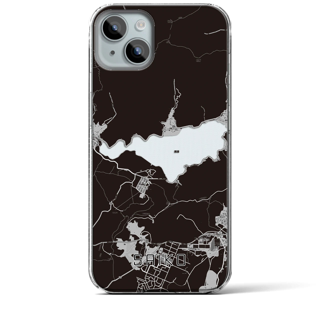 【西湖】地図柄iPhoneケース（クリアタイプ・モノトーン）iPhone 15 Plus 用