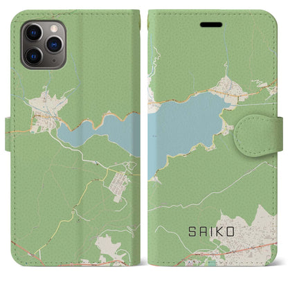 【西湖】地図柄iPhoneケース（手帳両面タイプ・ナチュラル）iPhone 11 Pro Max 用