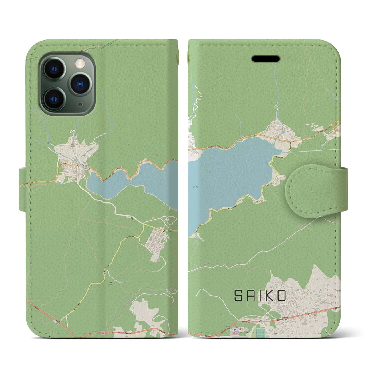 【西湖】地図柄iPhoneケース（手帳両面タイプ・ナチュラル）iPhone 11 Pro 用