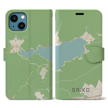 【西湖】地図柄iPhoneケース（手帳両面タイプ・ナチュラル）iPhone 13 用