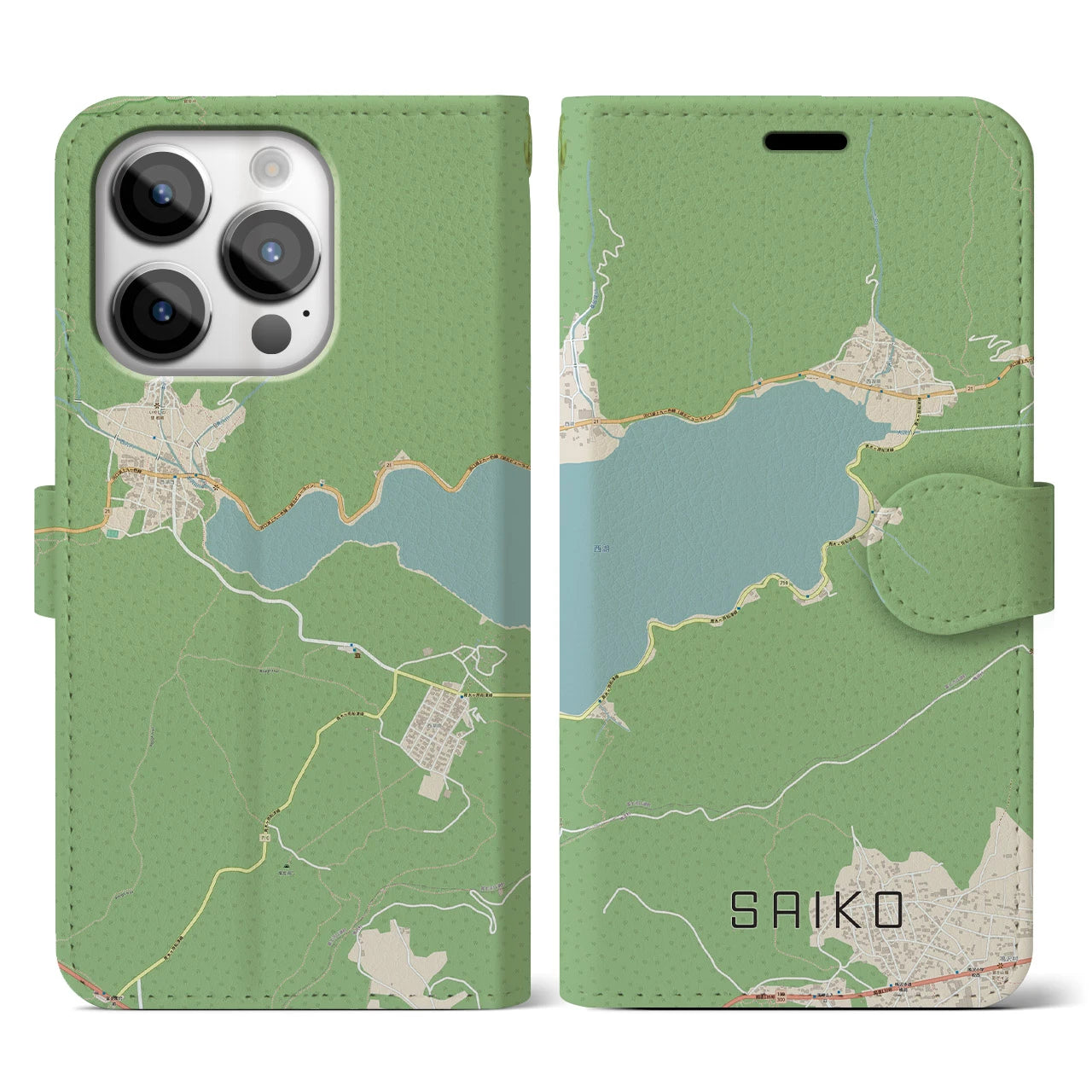 【西湖】地図柄iPhoneケース（手帳両面タイプ・ナチュラル）iPhone 14 Pro 用