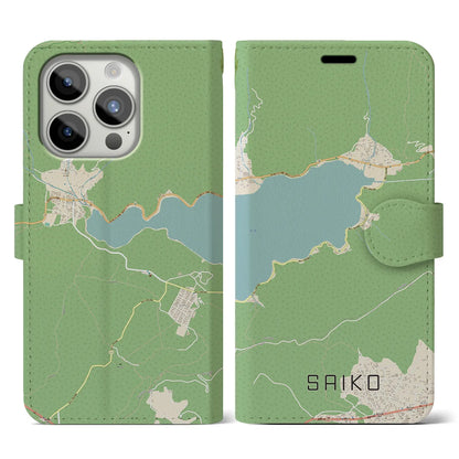 【西湖】地図柄iPhoneケース（手帳両面タイプ・ナチュラル）iPhone 15 Pro 用