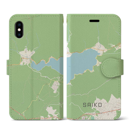 【西湖】地図柄iPhoneケース（手帳両面タイプ・ナチュラル）iPhone XS / X 用