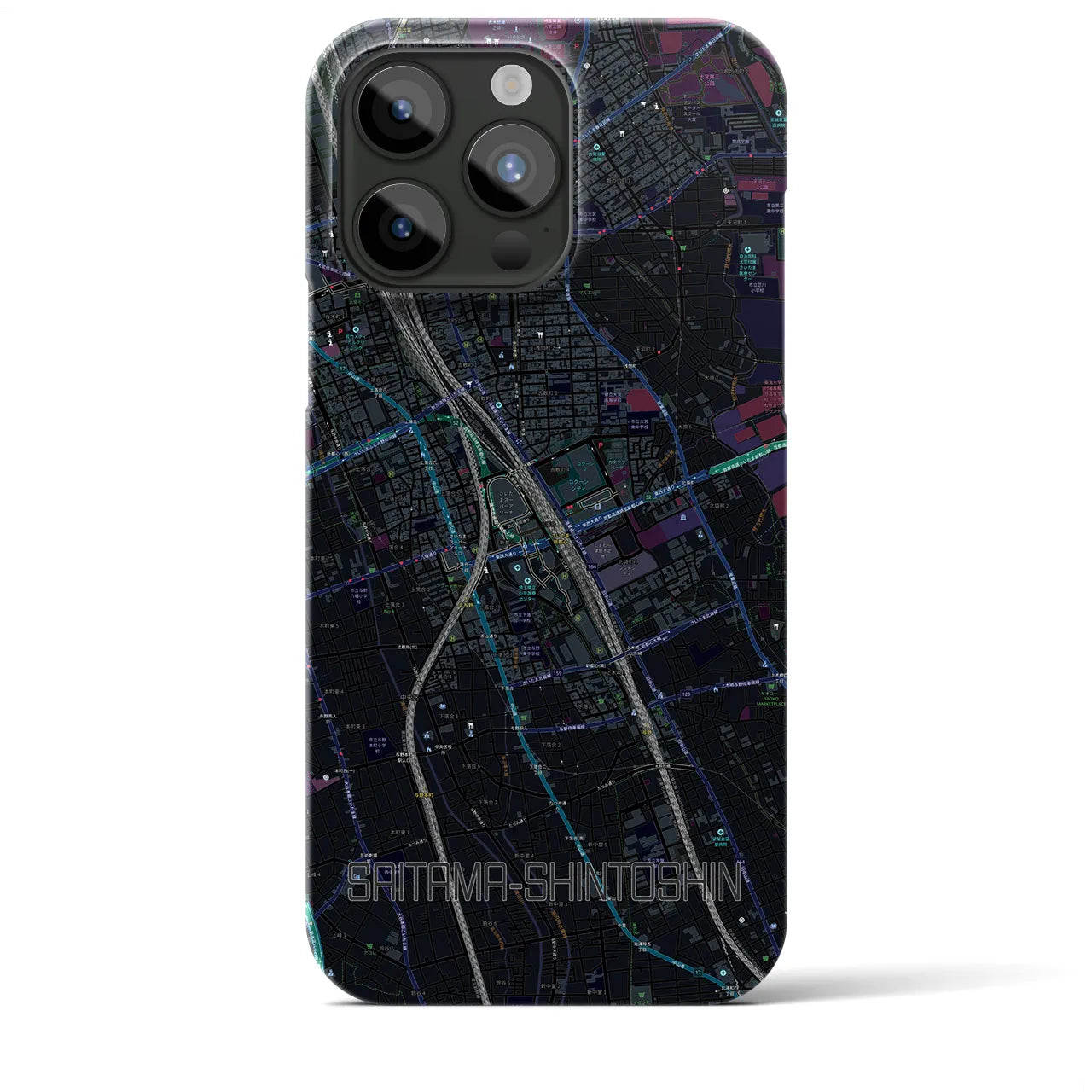 【さいたま新都心】地図柄iPhoneケース（バックカバータイプ・ブラック）iPhone 15 Pro Max 用