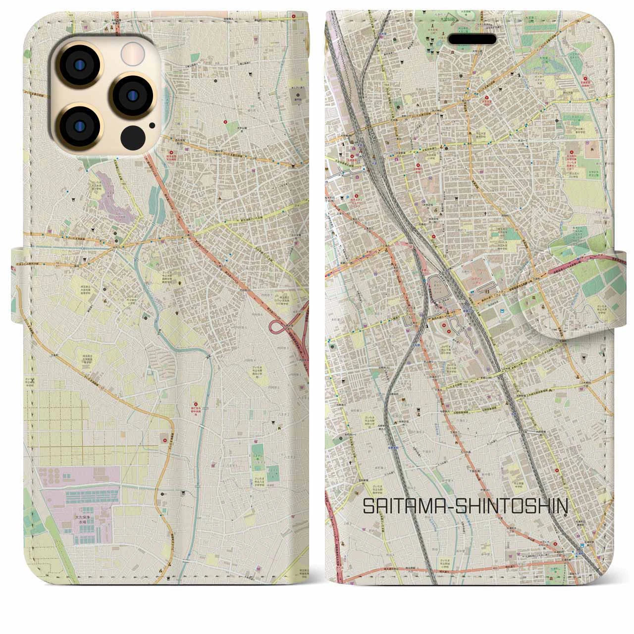 【さいたま新都心】地図柄iPhoneケース（手帳両面タイプ・ナチュラル）iPhone 12 Pro Max 用