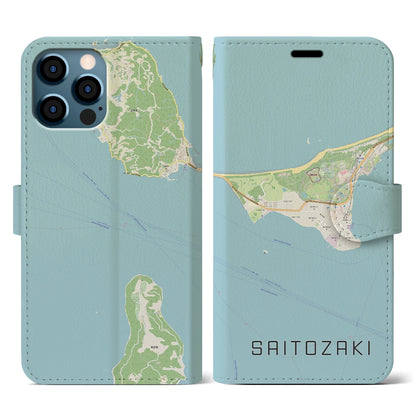 【西戸崎（福岡県）】地図柄iPhoneケース（手帳タイプ）ナチュラル・iPhone 12 / 12 Pro 用