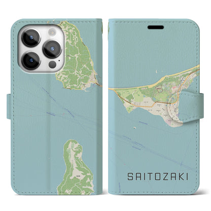 【西戸崎（福岡県）】地図柄iPhoneケース（手帳タイプ）ナチュラル・iPhone 14 Pro 用