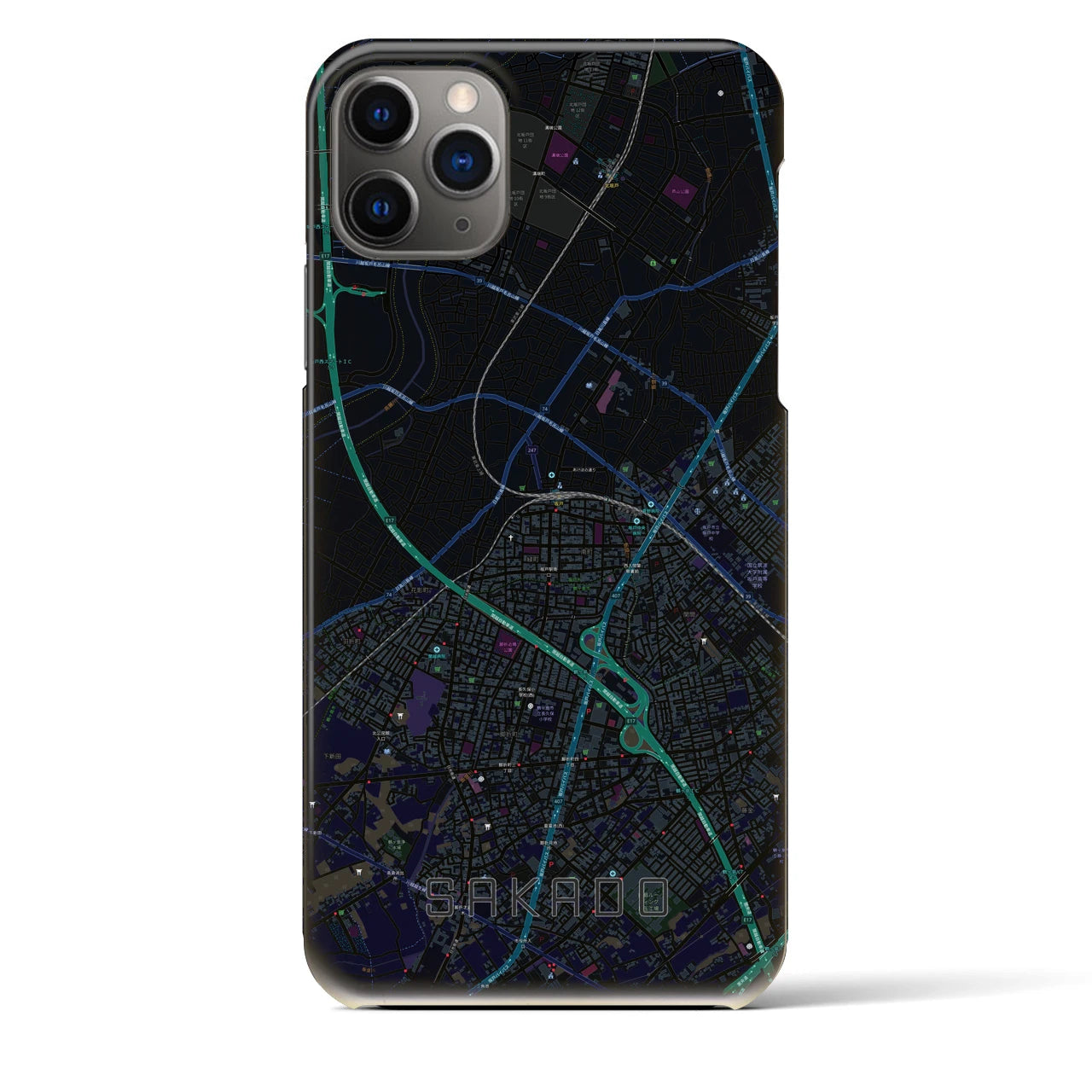 【坂戸】地図柄iPhoneケース（バックカバータイプ・ブラック）iPhone 11 Pro Max 用