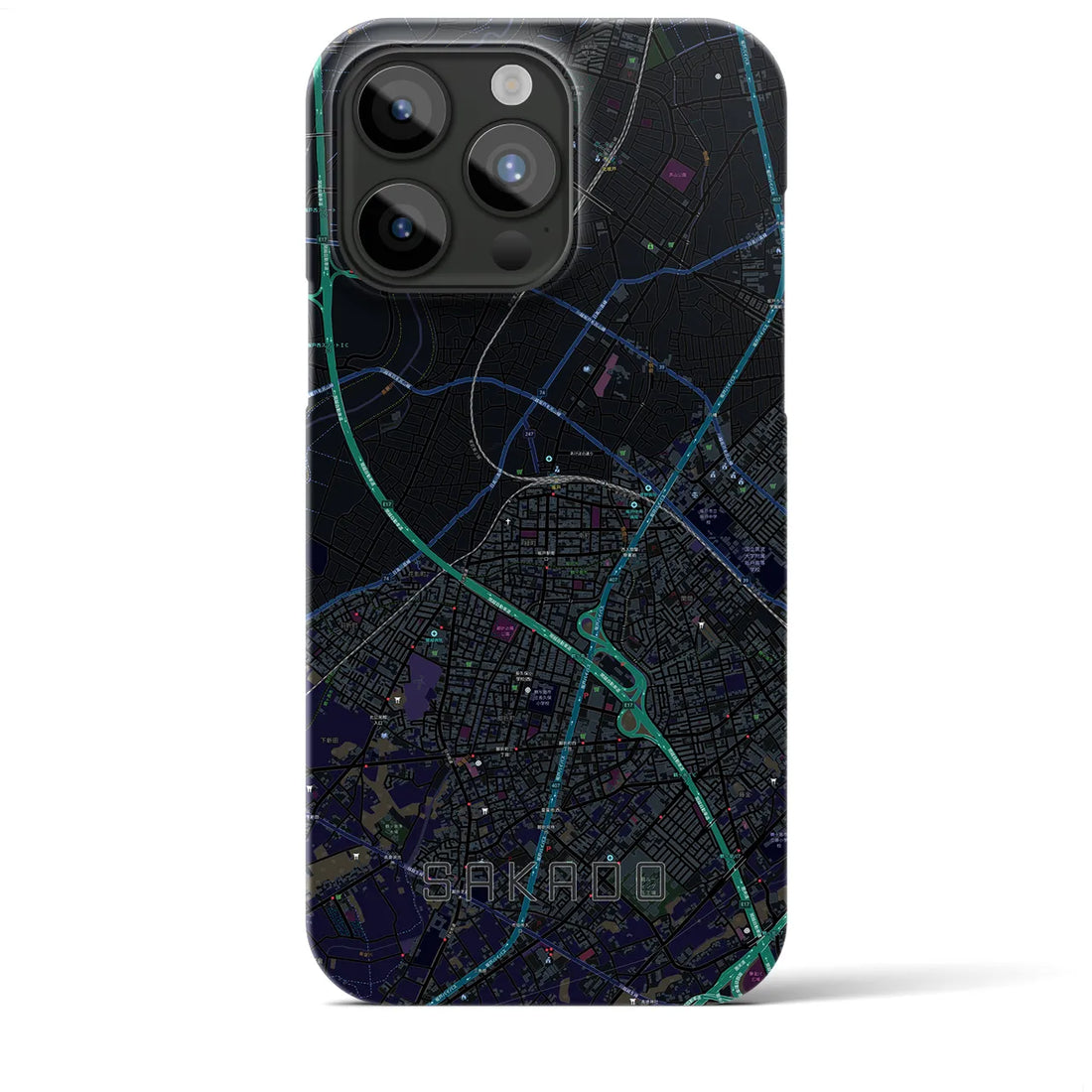 【坂戸】地図柄iPhoneケース（バックカバータイプ・ブラック）iPhone 15 Pro Max 用