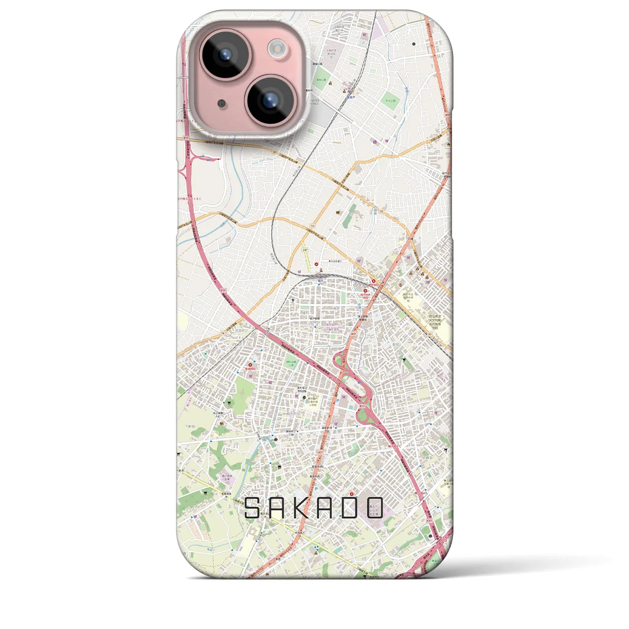 【坂戸】地図柄iPhoneケース（バックカバータイプ・ナチュラル）iPhone 15 Plus 用