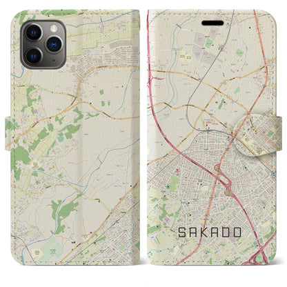 【坂戸（埼玉県）】地図柄iPhoneケース（手帳タイプ）ナチュラル・iPhone 11 Pro Max 用