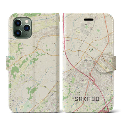 【坂戸（埼玉県）】地図柄iPhoneケース（手帳タイプ）ナチュラル・iPhone 11 Pro 用