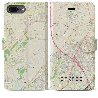【坂戸（埼玉県）】地図柄iPhoneケース（手帳タイプ）ナチュラル・iPhone 8Plus /7Plus / 6sPlus / 6Plus 用