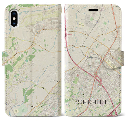 【坂戸（埼玉県）】地図柄iPhoneケース（手帳タイプ）ナチュラル・iPhone XS Max 用