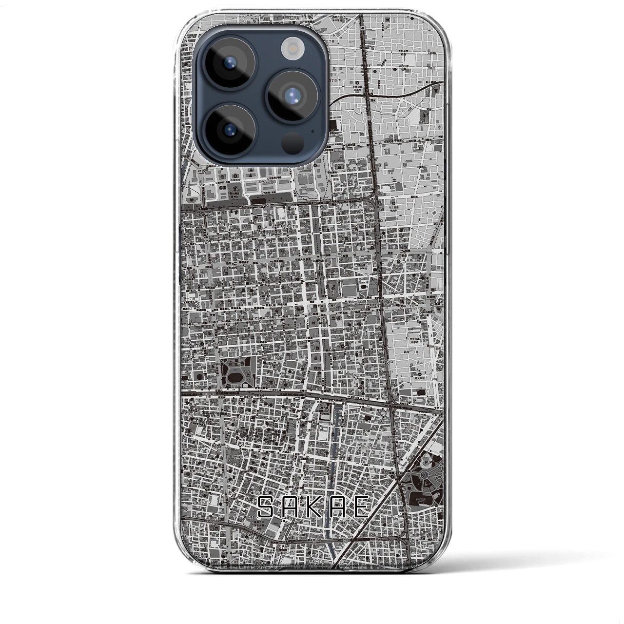 【栄】地図柄iPhoneケース（クリアタイプ・モノトーン）iPhone 15 Pro Max 用