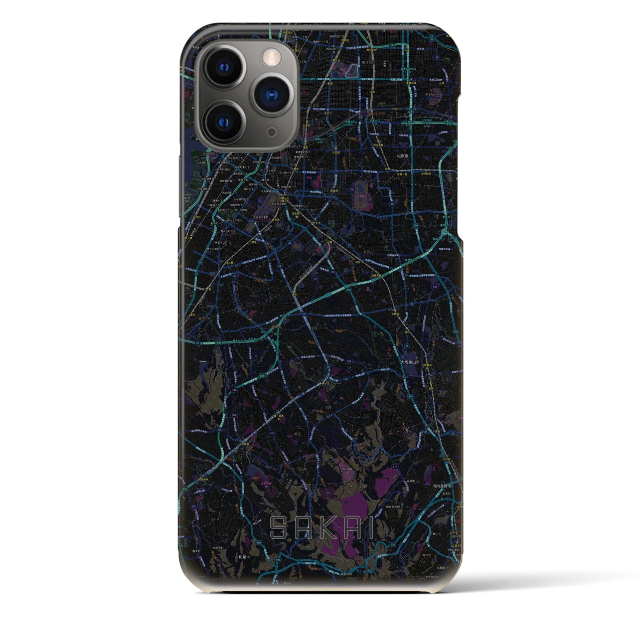 【堺2】地図柄iPhoneケース（バックカバータイプ・ブラック）iPhone 11 Pro Max 用