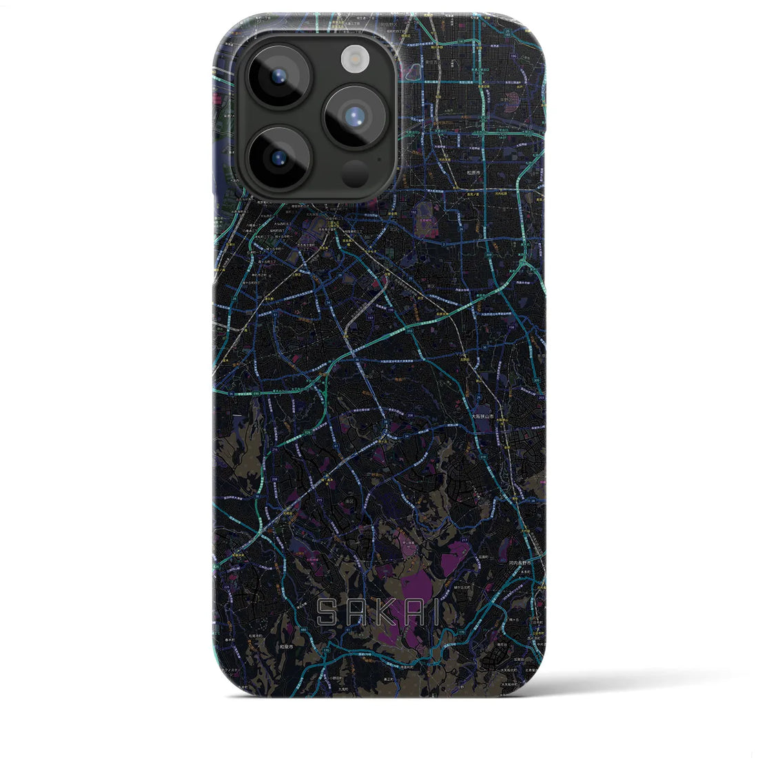【堺2】地図柄iPhoneケース（バックカバータイプ・ブラック）iPhone 15 Pro Max 用