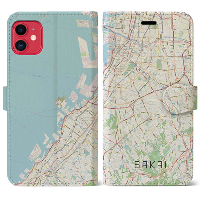 【堺2（大阪府）】地図柄iPhoneケース（手帳タイプ）ナチュラル・iPhone 11 用
