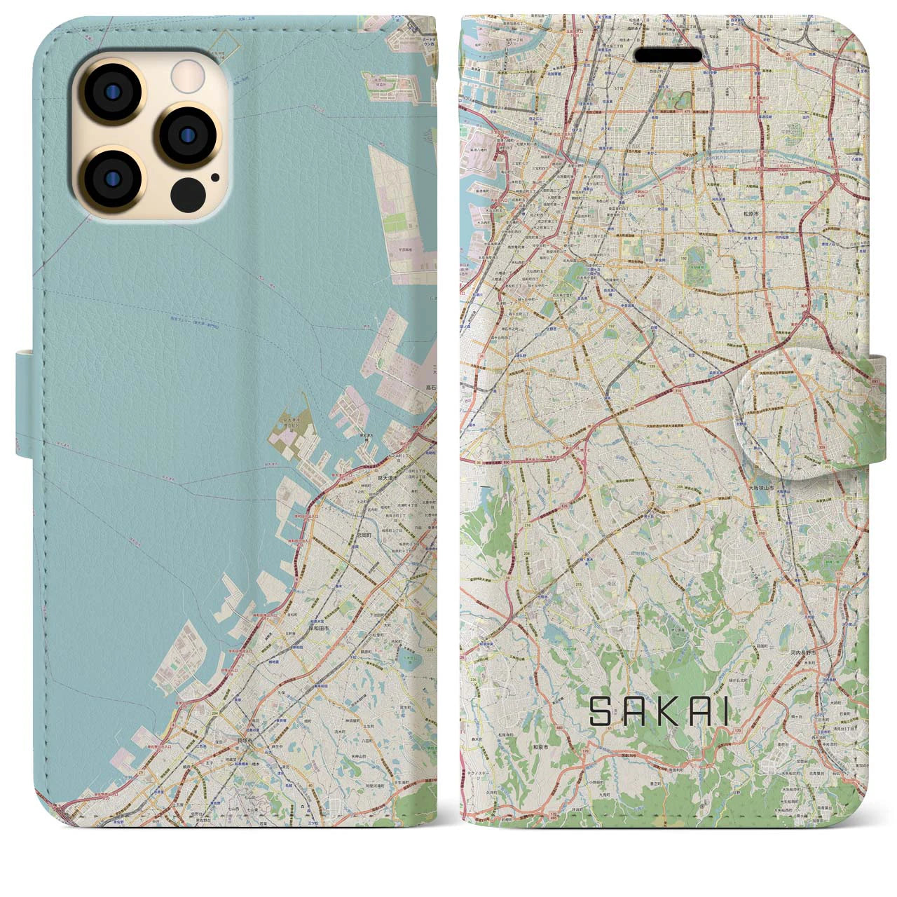 【堺2】地図柄iPhoneケース（手帳両面タイプ・ナチュラル）iPhone 12 Pro Max 用