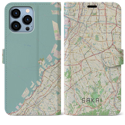 【堺2（大阪府）】地図柄iPhoneケース（手帳タイプ）ナチュラル・iPhone 13 Pro Max 用