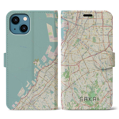 【堺2（大阪府）】地図柄iPhoneケース（手帳タイプ）ナチュラル・iPhone 13 用