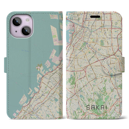 【堺2（大阪府）】地図柄iPhoneケース（手帳タイプ）ナチュラル・iPhone 14 用