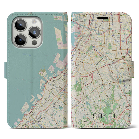 【堺2】地図柄iPhoneケース（手帳両面タイプ・ナチュラル）iPhone 15 Pro 用