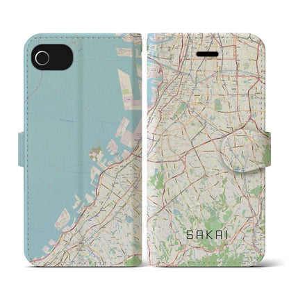 【堺2（大阪府）】地図柄iPhoneケース（手帳タイプ）ナチュラル・iPhone SE（第3 / 第2世代） / 8 / 7 / 6s / 6 用