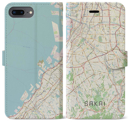 【堺2（大阪府）】地図柄iPhoneケース（手帳タイプ）ナチュラル・iPhone 8Plus /7Plus / 6sPlus / 6Plus 用