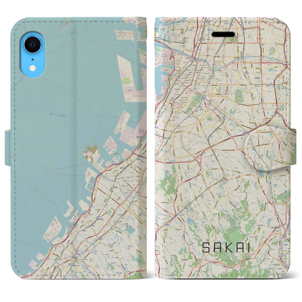 【堺2】地図柄iPhoneケース（手帳両面タイプ・ナチュラル）iPhone XR 用