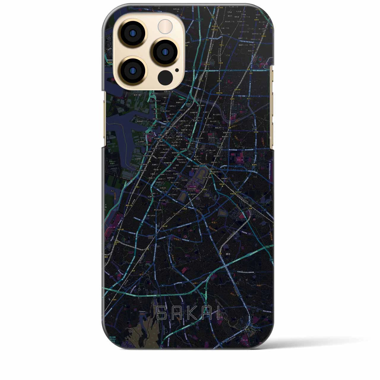 【堺】地図柄iPhoneケース（バックカバータイプ・ブラック）iPhone 12 Pro Max 用