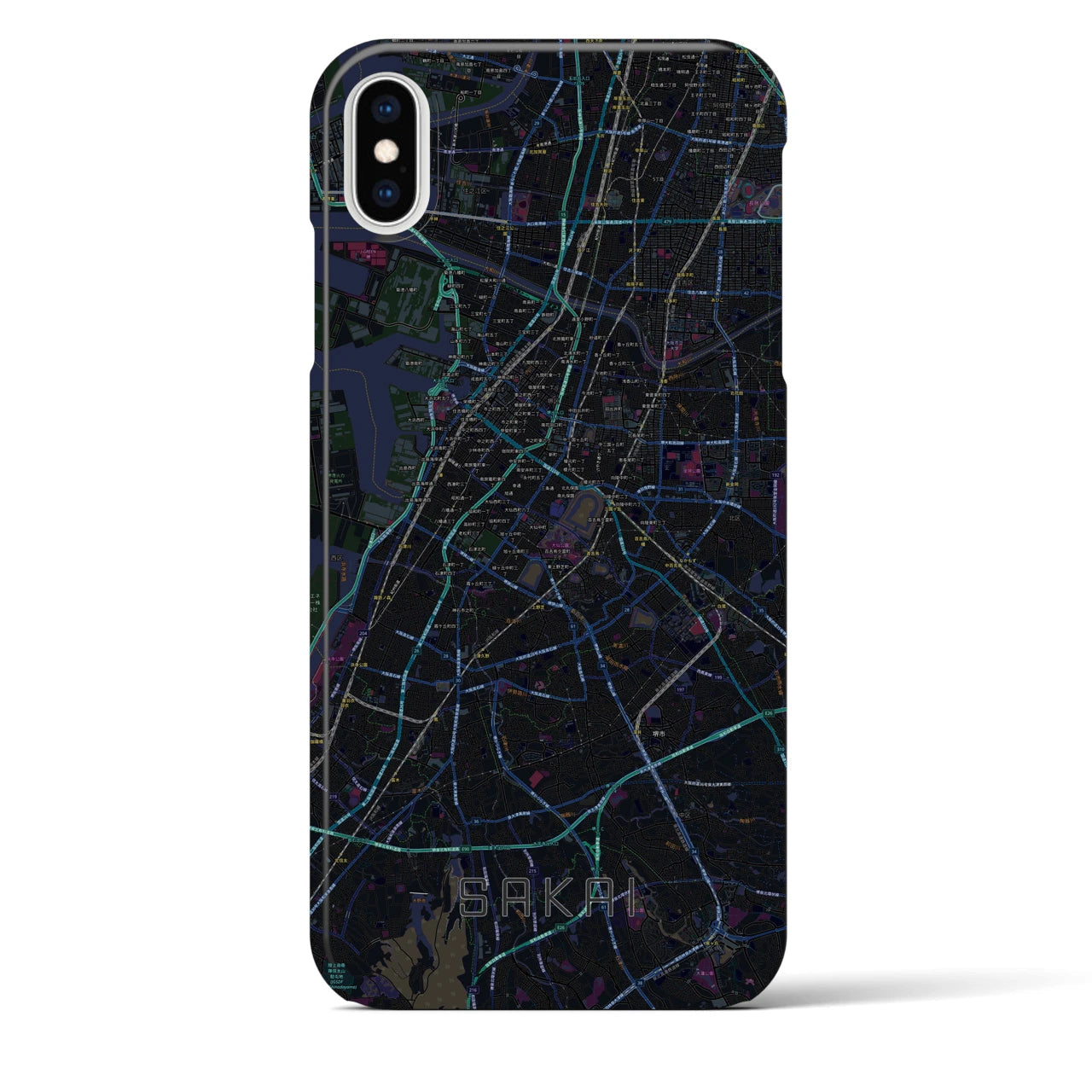【堺】地図柄iPhoneケース（バックカバータイプ・ブラック）iPhone XS Max 用