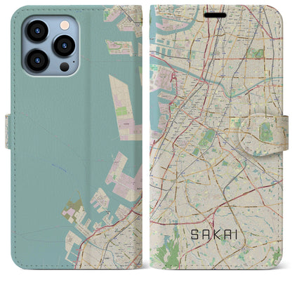 【堺（大阪府）】地図柄iPhoneケース（手帳タイプ）ナチュラル・iPhone 13 Pro Max 用