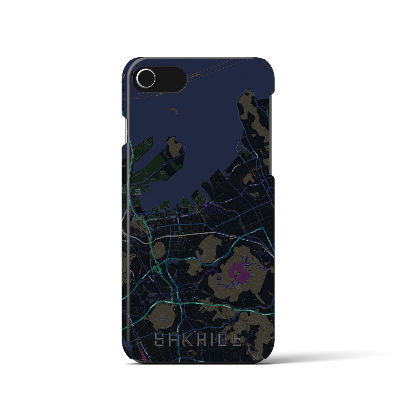 【坂出】地図柄iPhoneケース（バックカバータイプ・ブラック）iPhone SE（第3 / 第2世代） / 8 / 7 / 6s / 6 用