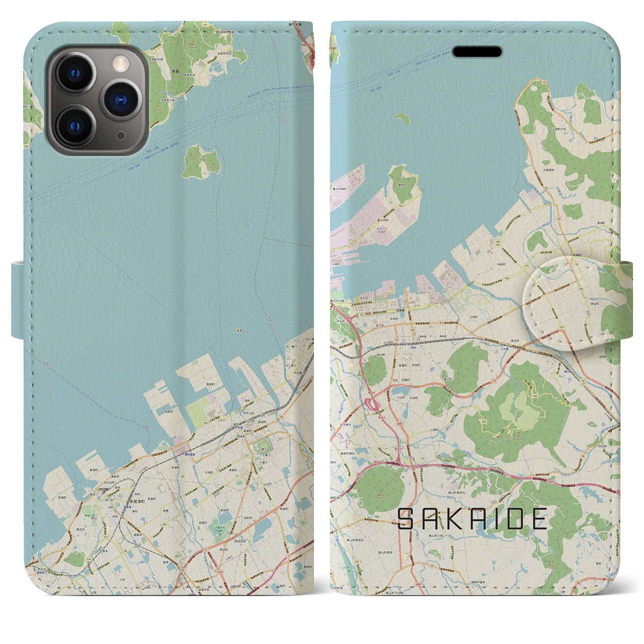 【坂出】地図柄iPhoneケース（手帳両面タイプ・ナチュラル）iPhone 11 Pro Max 用