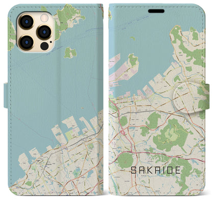 【坂出（香川県）】地図柄iPhoneケース（手帳タイプ）ナチュラル・iPhone 12 Pro Max 用
