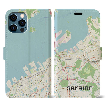 【坂出（香川県）】地図柄iPhoneケース（手帳タイプ）ナチュラル・iPhone 12 / 12 Pro 用