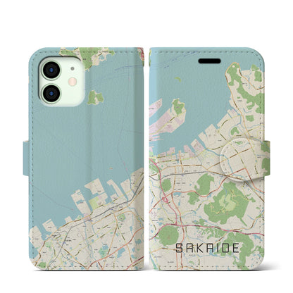 【坂出（香川県）】地図柄iPhoneケース（手帳タイプ）ナチュラル・iPhone 12 mini 用