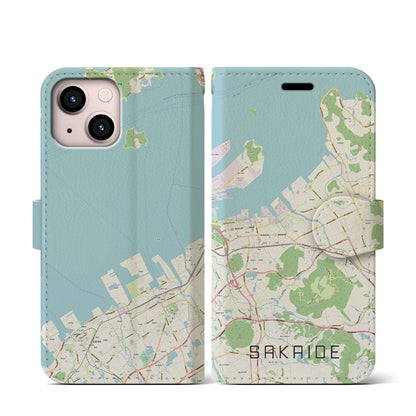 【坂出（香川県）】地図柄iPhoneケース（手帳タイプ）ナチュラル・iPhone 13 mini 用