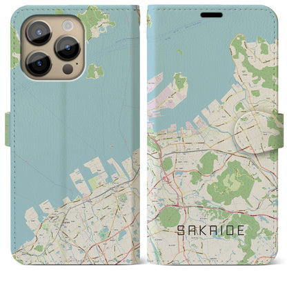 【坂出（香川県）】地図柄iPhoneケース（手帳タイプ）ナチュラル・iPhone 14 Pro Max 用