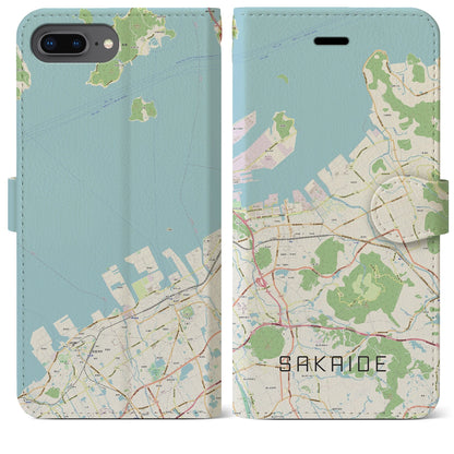 【坂出（香川県）】地図柄iPhoneケース（手帳タイプ）ナチュラル・iPhone 8Plus /7Plus / 6sPlus / 6Plus 用