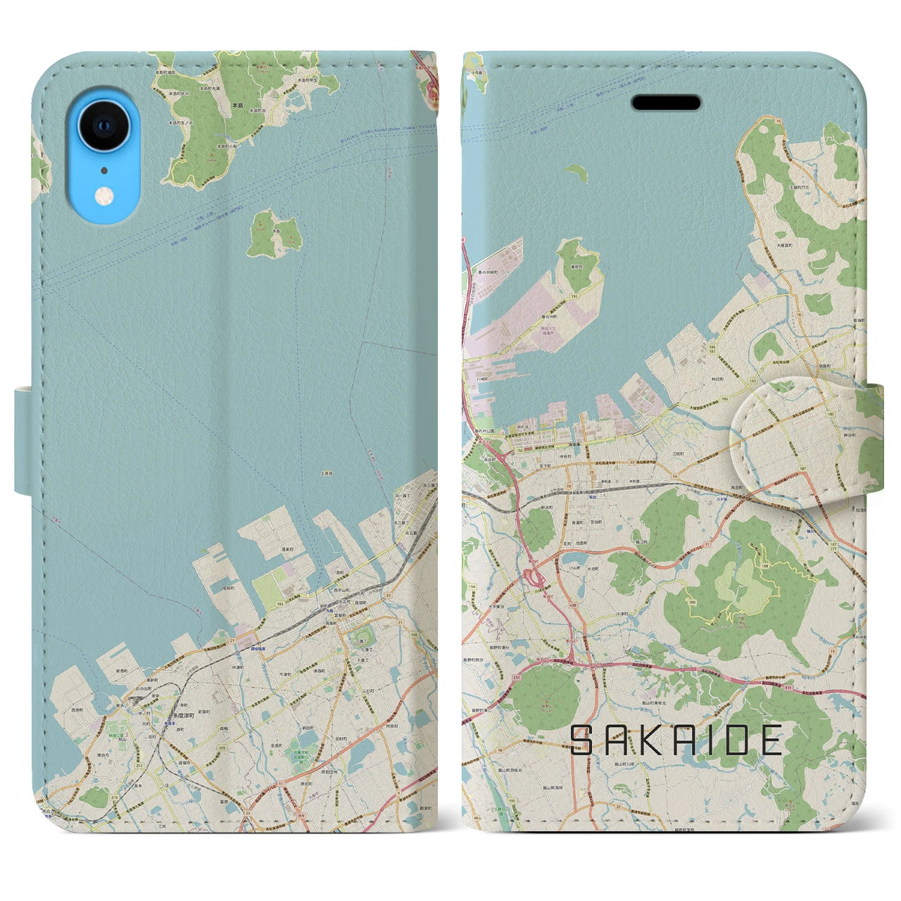 【坂出】地図柄iPhoneケース（手帳両面タイプ・ナチュラル）iPhone XR 用