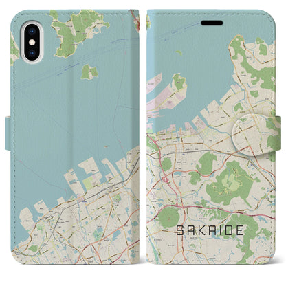 【坂出（香川県）】地図柄iPhoneケース（手帳タイプ）ナチュラル・iPhone XS Max 用