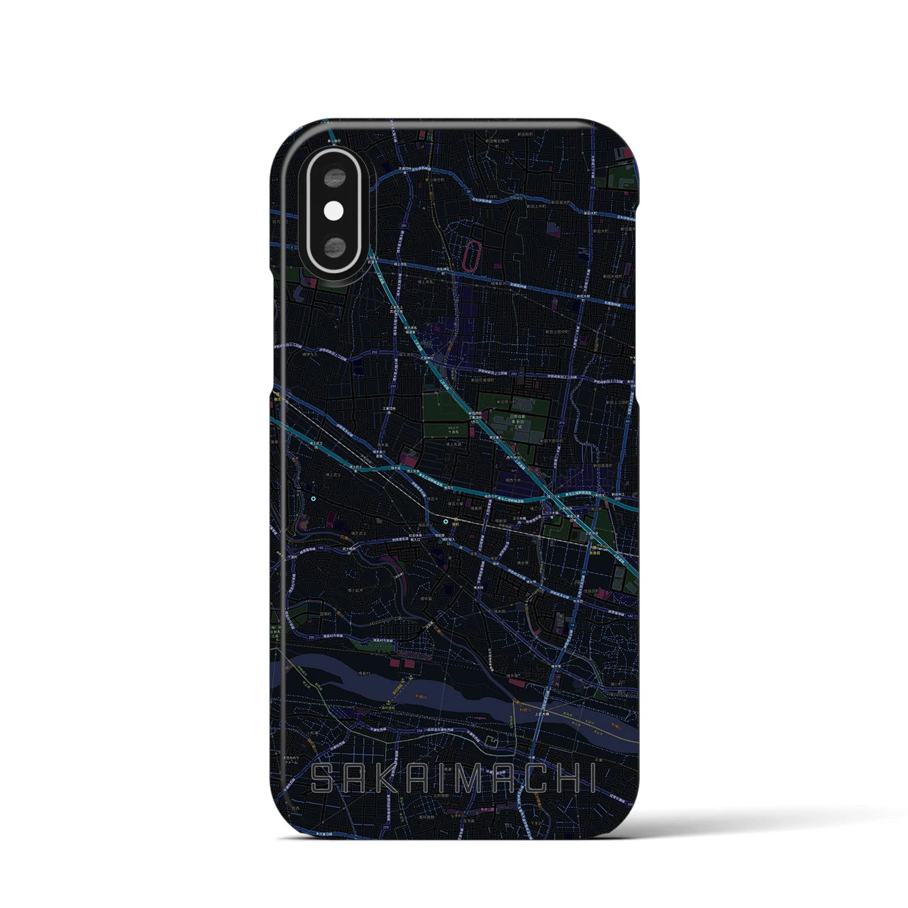 【境町】地図柄iPhoneケース（バックカバータイプ・ブラック）iPhone XS / X 用