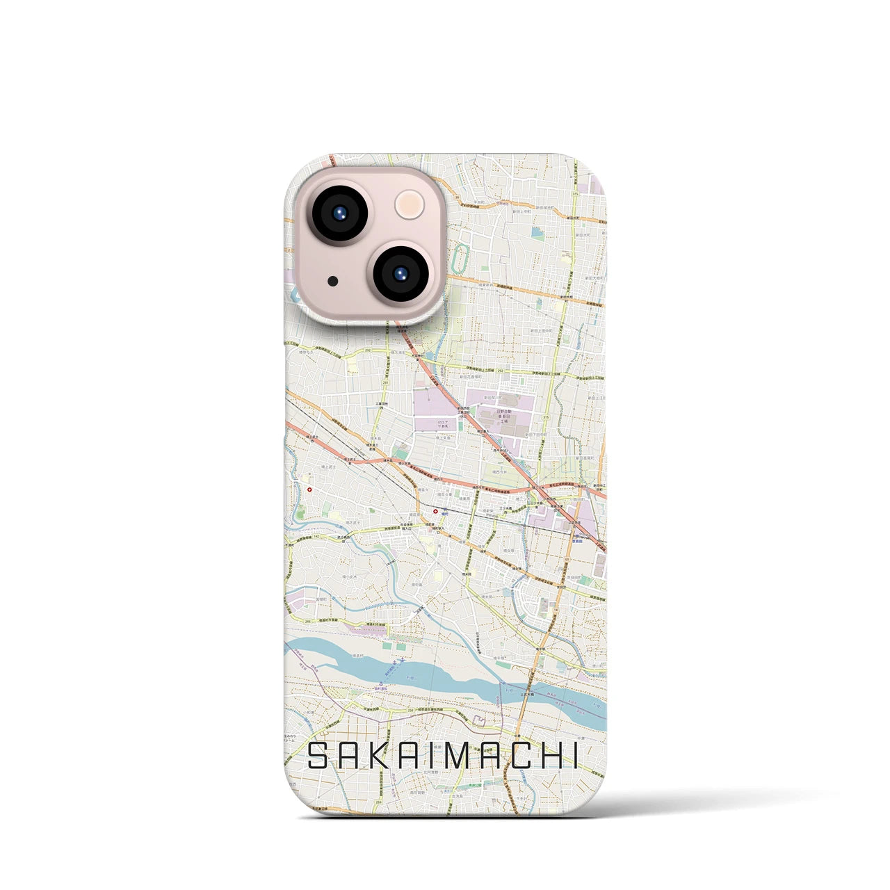 【境町】地図柄iPhoneケース（バックカバータイプ・ナチュラル）iPhone 13 mini 用