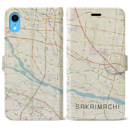 【境町（群馬県）】地図柄iPhoneケース（手帳タイプ）ナチュラル・iPhone XR 用