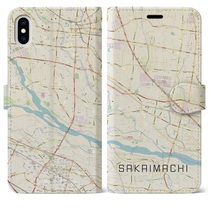 【境町（群馬県）】地図柄iPhoneケース（手帳タイプ）ナチュラル・iPhone XS Max 用